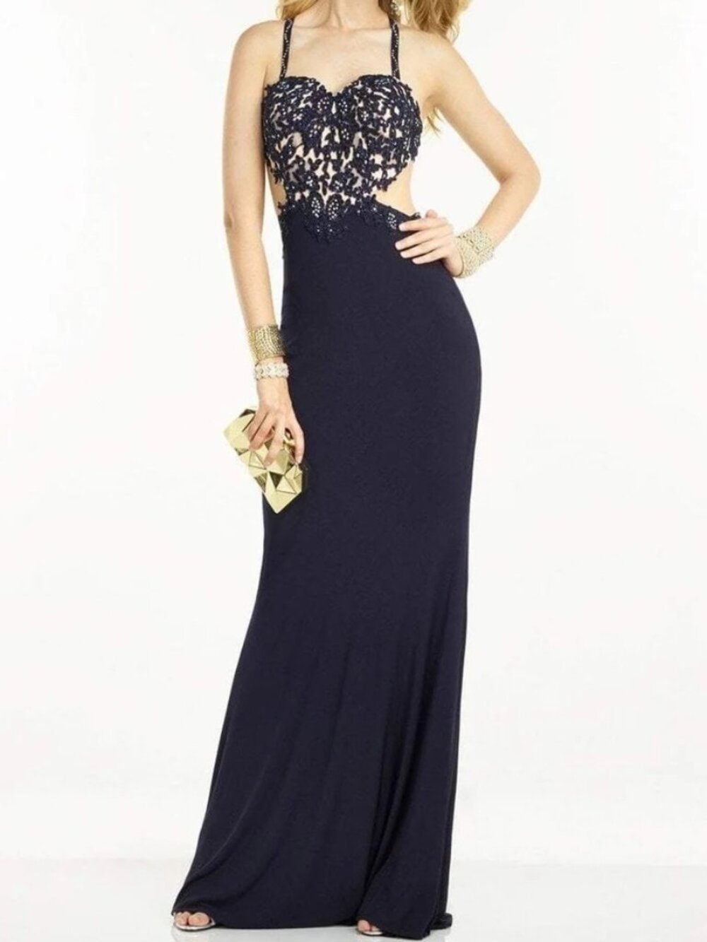 SALE NWT Alyce Paris 35760 Chiffon Prom Dress Midnight/Nude Size 000